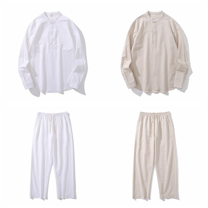 Hombre Cuello Henley Cuello Henley Manga Larga Pantalones Casual Set 18150687Z