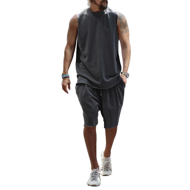 Men's Casual Round Neck Loose Tank Top Sports Shorts Set 71482577M