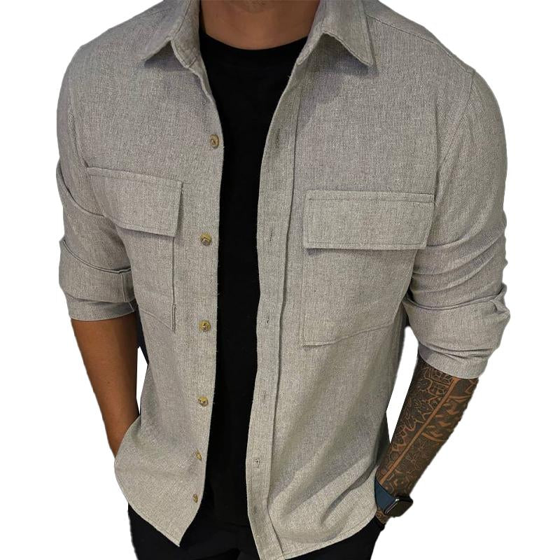 Men's Solid Color Single Breasted Lapel Shirt 50776116X