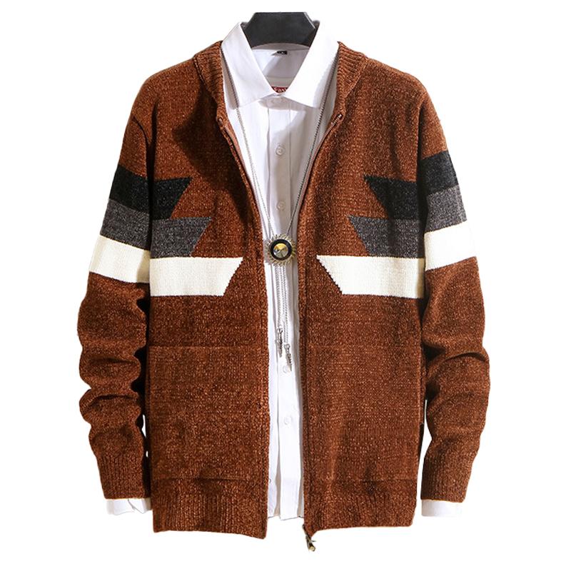 Men's Casual Stand Collar Zipper Long Sleeve Knitted Cardigan 39682678M