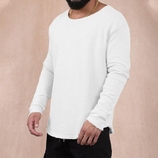 Men's Casual Retro Solid Color Round Neck Long Sleeve T-shirt 04451010TO