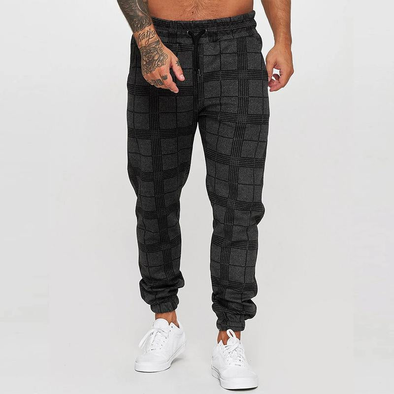 Men's Retro Casual Plaid Print Drawstring Sports Pants 26241041TO