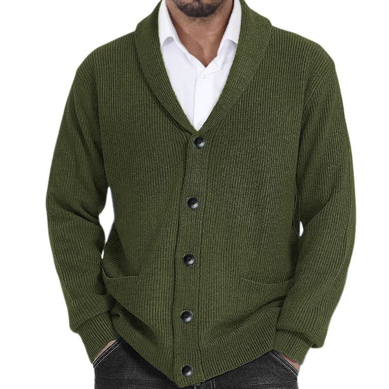 Men's Solid Color Lapel Casual Knitted Cardigan 56270297X