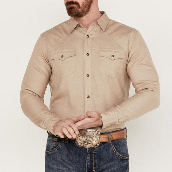 Men's Western Vintage Cargo Lapel Long Sleeve Shirt 33241246Y