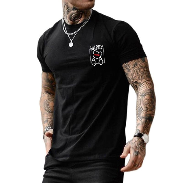 Men's Fashion Happy Bear Print Round Neck Short Sleeve T-shirt 39929650Z