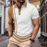Men's Casual Color Block Waffle Lapel Short Sleeve Polo Shirt 77794133M