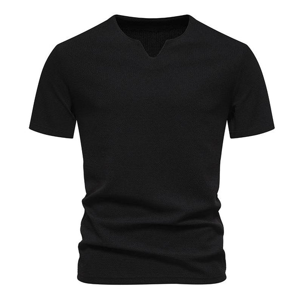 Men's Solid Color Bubble Cloth V-neck Short-sleeved T-shirt 80876096X