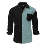 Men's Color Block Long Sleeve Corn Check Corduroy Lapel Shirt 53131486X