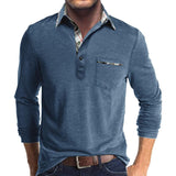 Men's Casual Colorblock Lapel Long-sleeved Slim-fit Polo Shirt 67803203M