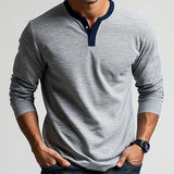 Men's Grey Colorblock Collar Simple Long-sleeved T-shirt 77305763U