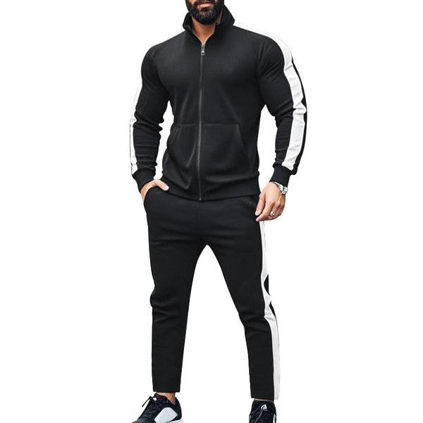 Men's Colorblock Stand Collar Long Sleeve Zipper Jacket Trousers Sports Casual Set 55954986Z