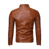 Men's Retro Classic Punk Biker Stand Collar Slim Fit Leather Jacket 01615914K