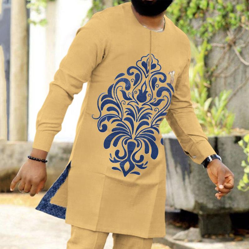 Men's Loose Ethnic Printed Round Neck Long Sleeve Shirt 73363661Y