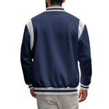 Men's Casual Colorblock Plus Velvet Stand Collar Baseball Jacket 22354630Y