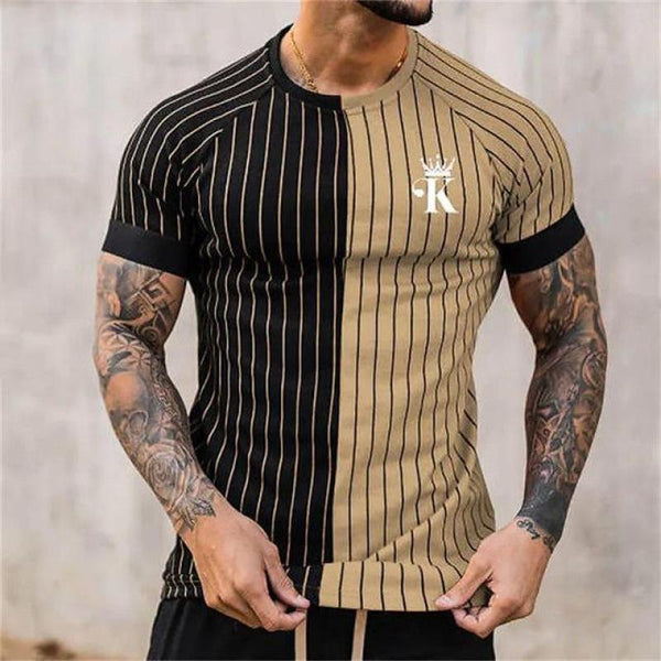 Men's Casual Striped K Round Neck Short Sleeve T-shirt 79927333TO