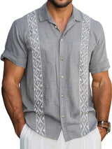 Men's Cotton And Linen Printed Short-Sleeved Shirt 38778606Y