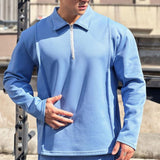 Men's Long Sleeve Zip Sports Solid Color POLO Shirt 09377905X