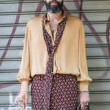 Men's Vintage Solid Satin Lapel Long Sleeve Shirt 92495769Y