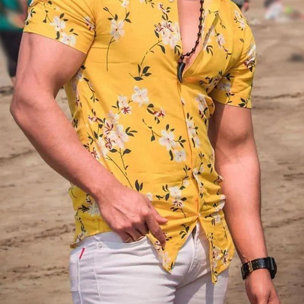 Men's Floral Print Lapel Beach Short Sleeve Shirt 45243026Y