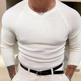 Men's Solid Color Loose Round Neck Knitted Sweater 04928594X