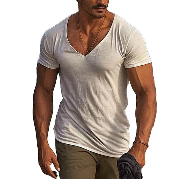 Men's Casual Solid Color Simple V-neck Short-sleeved T-shirt 78828478TO
