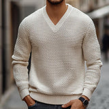 Men's Retro Casual Solid Color V-Neck Sweater 48537255TO