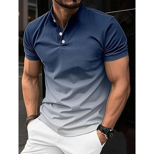 Men's Casual Gradient Printing Henry Leads Short -Sleeved Polo Shirt 79632734Y