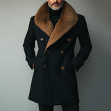 Men's Retro Casual Fur Collar Spliced Tweed Coat 88481431TO