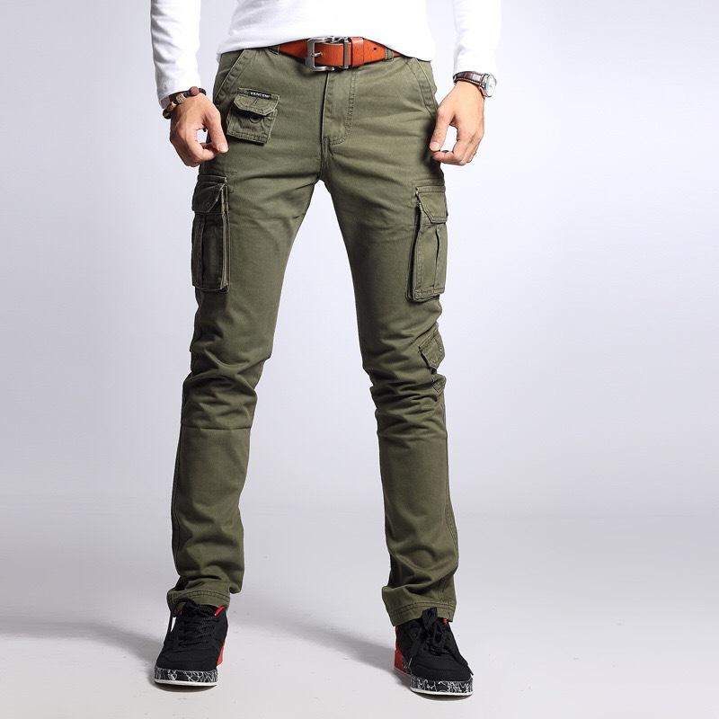 Men's Solid Multi-pocket Cotton Slim Cargo Pants 14848531Z