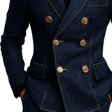 Men's Fashionable Denim Double Breasted Blazer 83443837X