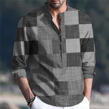 Men's Casual Check Print Stand Collar Pullover Long Sleeve Shirt 61887650M