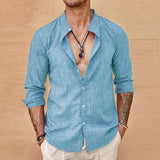 Men's Casual Solid Color Stand Collar Long Sleeve Shirt 49550129Y