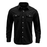 Men's Solid Color Corduroy Cargo Long Sleeve Lapel Shirt 21888922X