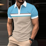 Men's Casual Color Block Striped Short Sleeve Polo Shirt 13537947Y