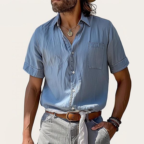 Men's Casual Pocket Lapel Short Sleeve Shirt 90061851TO