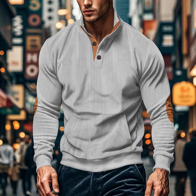 Men's Casual Stand-up Collar Kangaroo Pocket Loose Long-sleeved Sweatshirt 72785647M