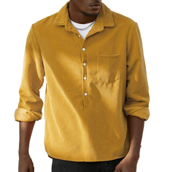 Men's Vintage Solid Color Corduroy Button Lapel Long Sleeve Shirt 43214760Y