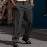 Men's Business Solid Color Slant Pockets Straight-Leg Suit Pants 25090014M