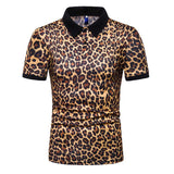 Men's Lapel Fashion Leopard Print Short Sleeve POLO Shirt 19469085X