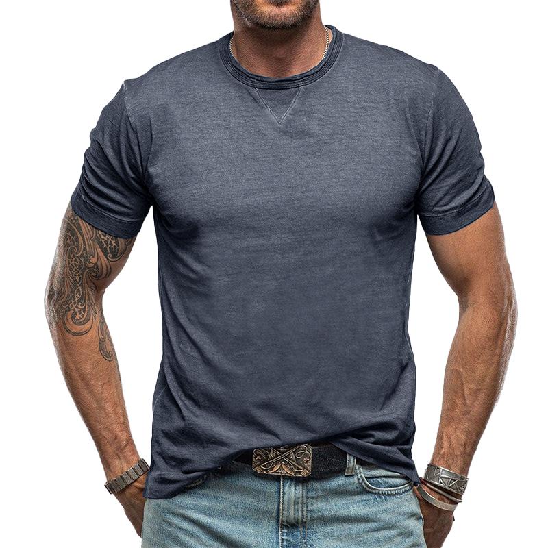 Men's Casual Cotton Solid Color Round Neck Short Sleeve T-Shirt 07674365M