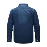 Men's Retro Solid Color Double Breast Pockets Denim Long Sleeve Shirt 63397050Y