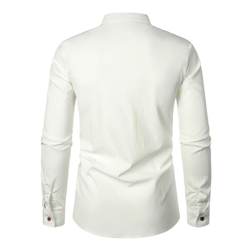 Men's Solid Color Long Sleeve V-Neck Shirt 76057726X