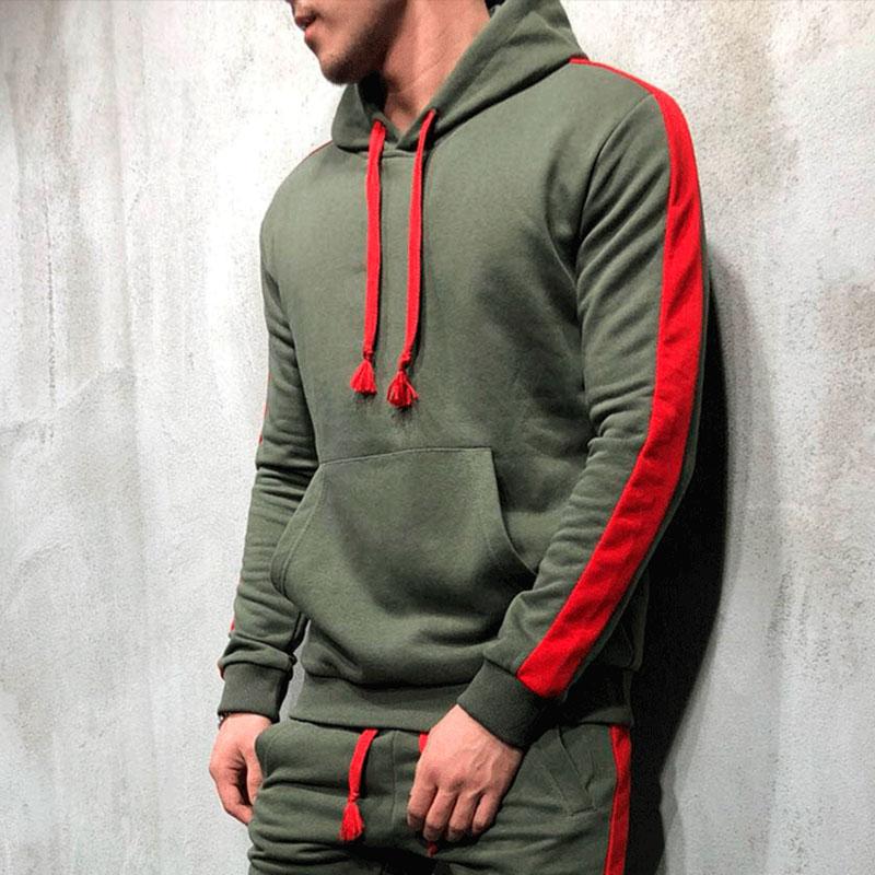 Men's Casual Hooded Color Block Sports Hoodie 86122367M