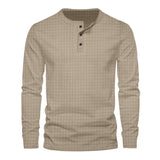 Men's Casual Waffle Henley Collar Slim Fit Long Sleeve Pullover Sweatshirt 87404419M