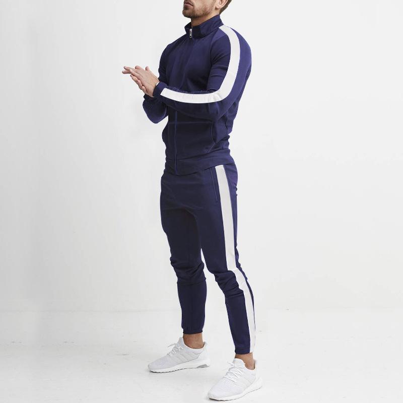 Men's Classic Casual Colorblock Slim Fit Stand Collar Zipper Sports Sweatshirt Loose Sweatpants Set 32460867K