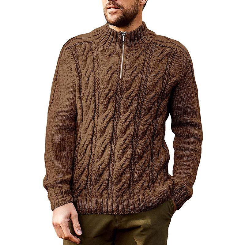 Men's Casual Solid Color Half Turtleneck Zipper Pullover Knitted Sweater 85473607M