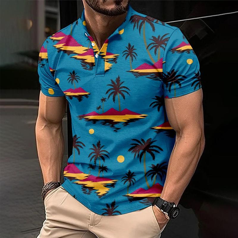 Men's Palm Hawaiian Print Button Down Short Sleeve T-Shirt 72209636X