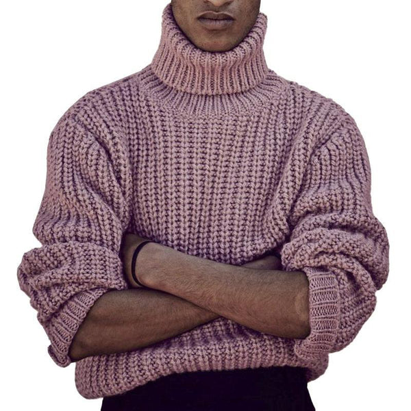 Men's Casual Solid Color Turtleneck Thick Pullover Chunky Knit Sweater 95698078M