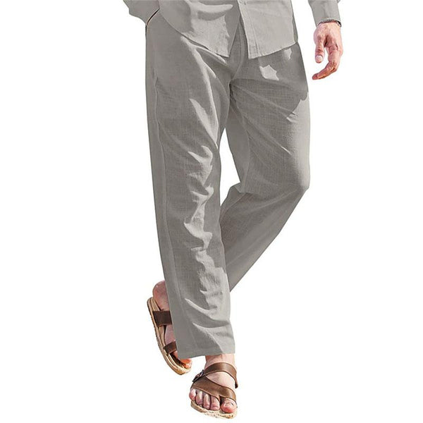 Men's Casual Solid Color Cotton Linen Breathable Elastic Waist Pants 20257099M