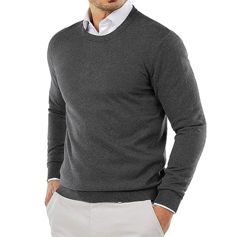 Men's Casual Solid Color Round Neck Knitted Pullover Sweater 60940040M